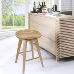 Bar Stools & Counter Height Stools-Kirkland's Home Light Wood Backless Swivel Counter Stool Tan