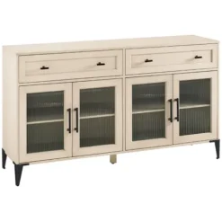 Cabinets & Sideboards-Kirkland's Home Light Wood Fluted Glass Doors Sideboard Tan