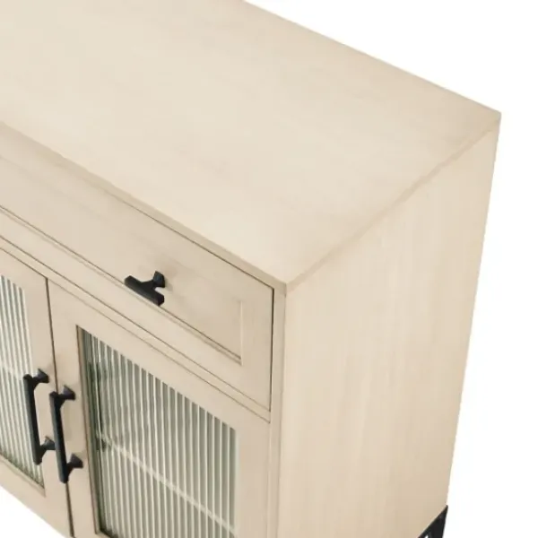 Cabinets & Sideboards-Kirkland's Home Light Wood Fluted Glass Doors Sideboard Tan