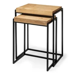 Accent & End Tables-Kirkland's Home Light Wood Nesting Accent Tables, Set Of 2 Tan/Black