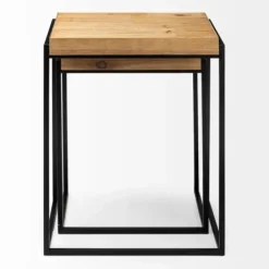 Accent & End Tables-Kirkland's Home Light Wood Nesting Accent Tables, Set Of 2 Tan/Black