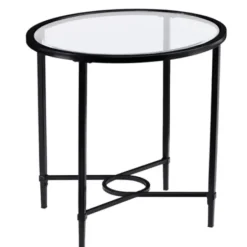 Accent & End Tables-Kirkland's Home Lila Glass And Metal Oval Accent Table Black