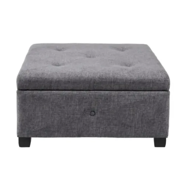 Benches & Ottomans-Kirkland's Home Lila Tufted Charcoal Storage Ottoman Gray