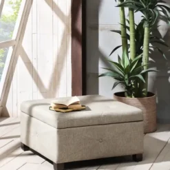 Benches & Ottomans-Kirkland's Home Lila Tufted Sand Storage Ottoman Tan