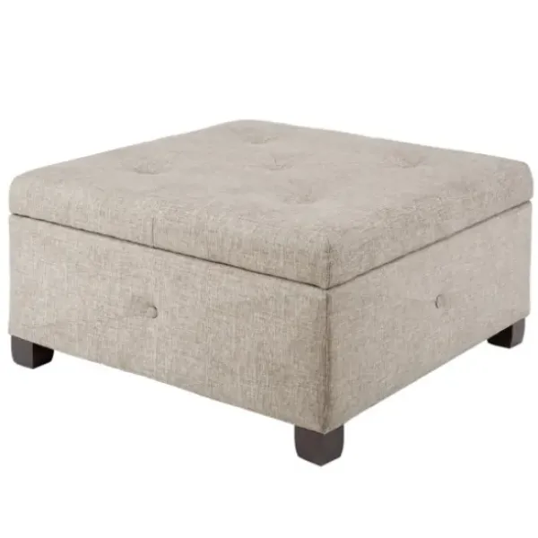 Benches & Ottomans-Kirkland's Home Lila Tufted Sand Storage Ottoman Tan