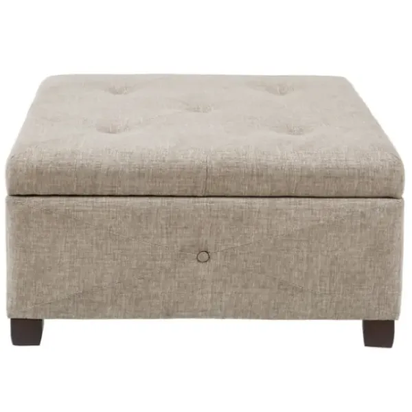 Benches & Ottomans-Kirkland's Home Lila Tufted Sand Storage Ottoman Tan