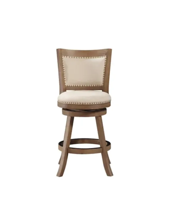 Bar Stools & Counter Height Stools-Kirkland's Home Linen And Driftwood Nailhead Swivel Counter Stool Ivory