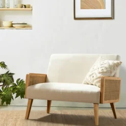 Sofas & Loveseats-Kirkland's Home Linen And Rattan Loveseat Ivory