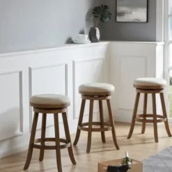 Bar Stools & Counter Height Stools-Kirkland's Home Linen Driftwood Finish Swivel Bar Stool Tan