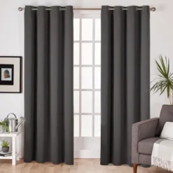Curtains & Drapes-Kirkland's Home Linen Sateen Curtain Panel Set, 96 In. Tan