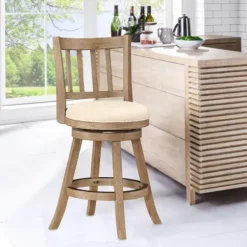 Bar Stools & Counter Height Stools-Kirkland's Home Linen Slat Back Swivel Counter Stool Ivory