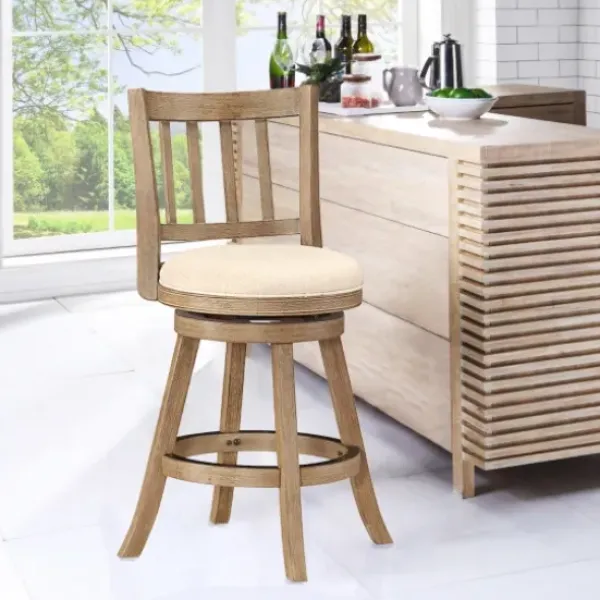 Bar Stools & Counter Height Stools-Kirkland's Home Linen Slat Back Swivel Counter Stool Ivory