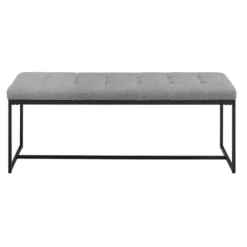 Benches & Ottomans-Kirkland's Home Linen Tufted Bench With Metal Base Gray