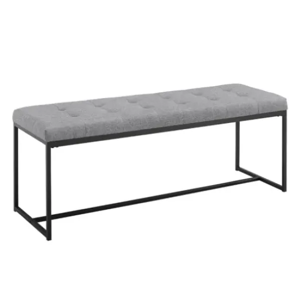 Benches & Ottomans-Kirkland's Home Linen Tufted Bench With Metal Base Gray