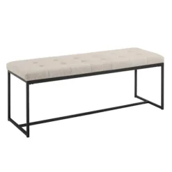 Benches & Ottomans-Kirkland's Home Linen Tufted Bench With Metal Base Tan