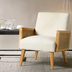 Accent Chairs-Kirkland's Home Linen Upholstered Accent Chair Ivory