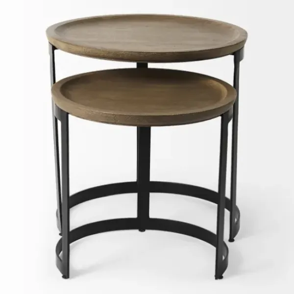 Accent & End Tables-Kirkland's Home Lipped Mango Wood Nesting Accent Tables, Set Of 2