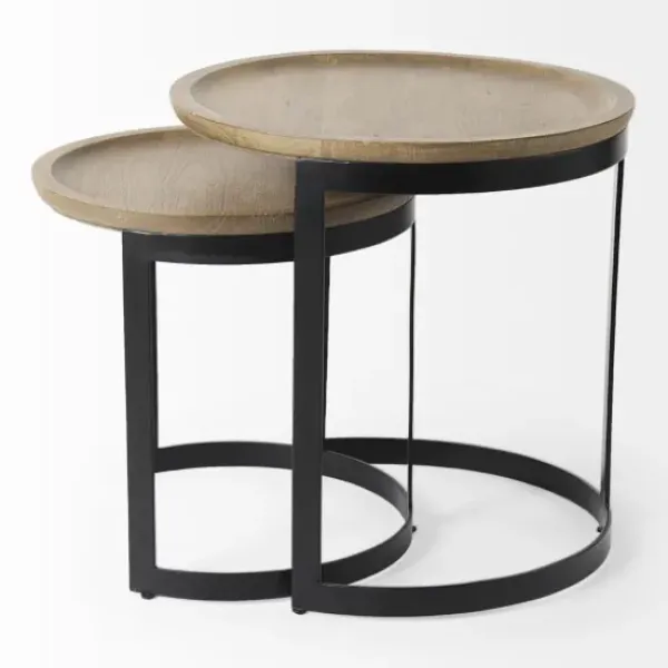 Accent & End Tables-Kirkland's Home Lipped Mango Wood Nesting Accent Tables, Set Of 2