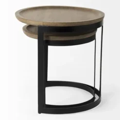 Accent & End Tables-Kirkland's Home Lipped Mango Wood Nesting Accent Tables, Set Of 2