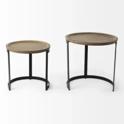 Accent & End Tables-Kirkland's Home Lipped Mango Wood Nesting Accent Tables, Set Of 2