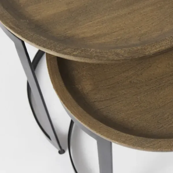 Accent & End Tables-Kirkland's Home Lipped Mango Wood Nesting Accent Tables, Set Of 2