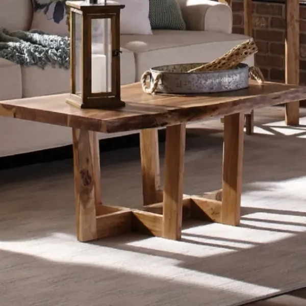 Coffee Tables-Kirkland's Home Live Edge Coffee Table With Crossed Legs, 42 In. Tan