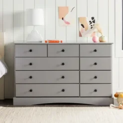 Dressers & Chests-Kirkland's Home Lola Cottage Frame Nine-Drawer Dresser Gray
