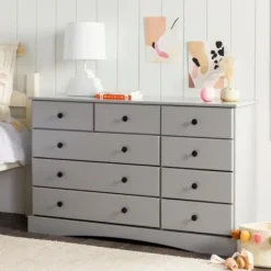 Dressers & Chests-Kirkland's Home Lola Cottage Frame Nine-Drawer Dresser Gray