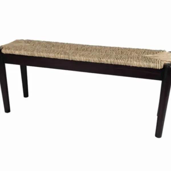 Benches & Ottomans-Kirkland's Home Lola Seagrass And Wood Bench Black