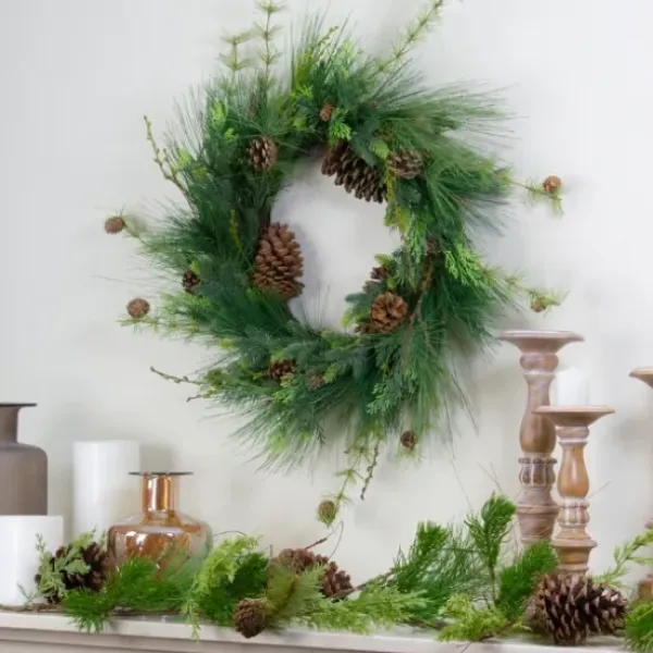 Wreaths-Kirkland's Home Long Needle Pine Christmas Wreath Green/Brown