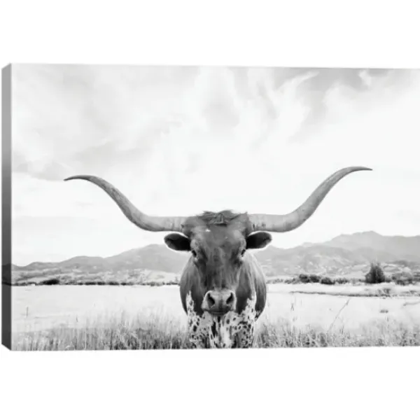 Canvas Art-Kirkland's Home Longhorn Giclee Canvas Art Print Black/White/Gray
