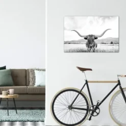 Canvas Art-Kirkland's Home Longhorn Giclee Canvas Art Print Black/White/Gray