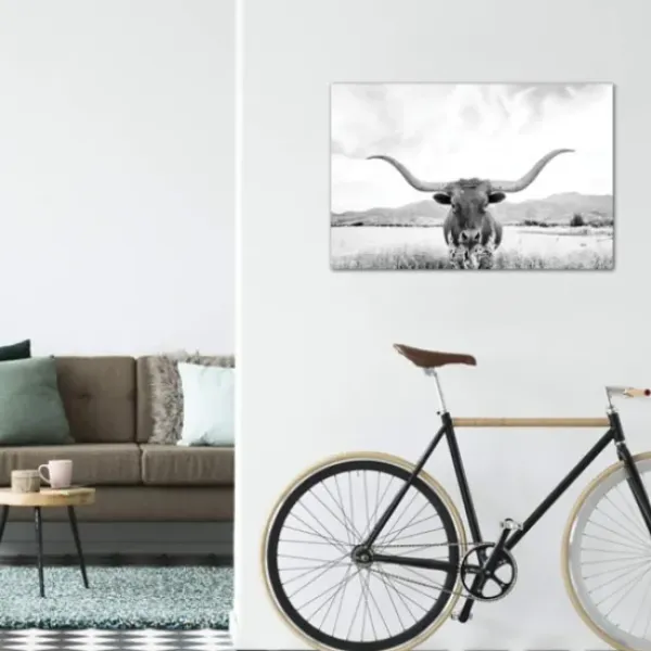 Canvas Art-Kirkland's Home Longhorn Giclee Canvas Art Print Black/White/Gray