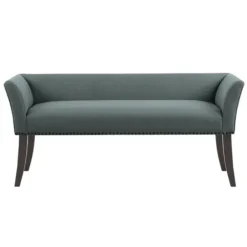 Benches & Ottomans-Kirkland's Home Low Back Flared Nailhead Trim Bench Blue
