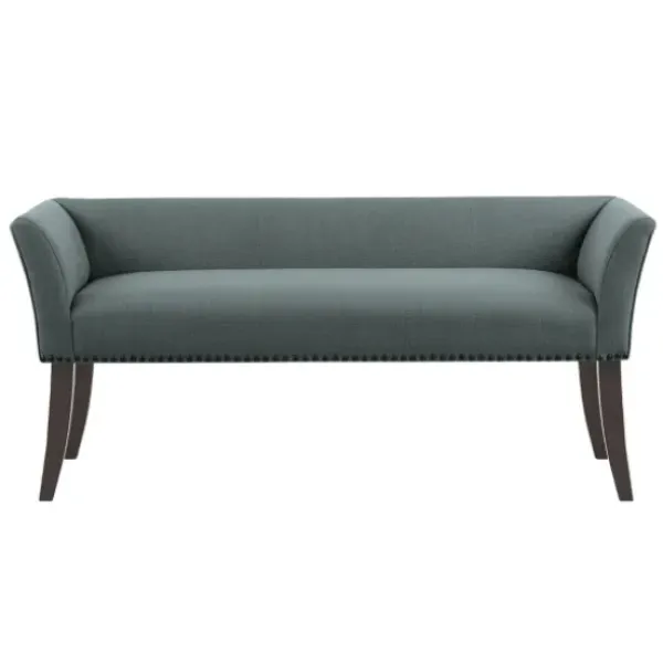 Benches & Ottomans-Kirkland's Home Low Back Flared Nailhead Trim Bench Blue