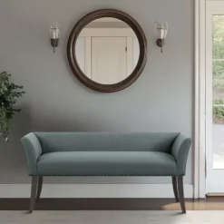 Benches & Ottomans-Kirkland's Home Low Back Flared Nailhead Trim Bench Blue