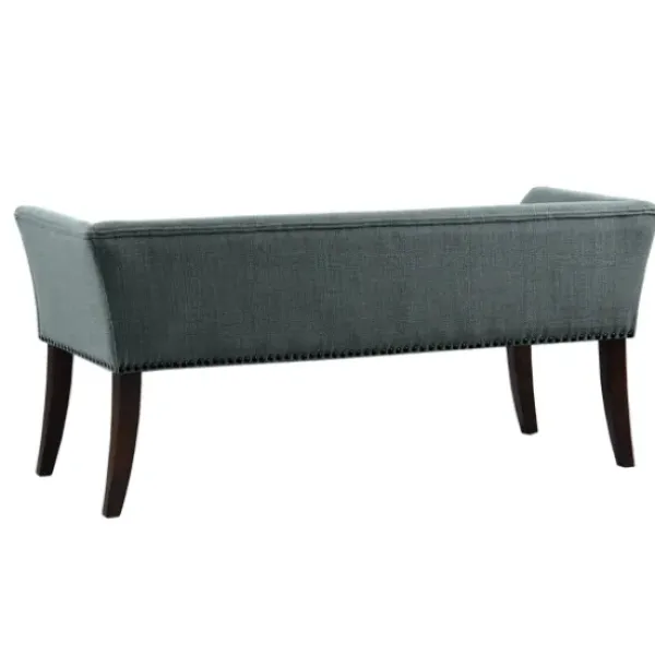 Benches & Ottomans-Kirkland's Home Low Back Flared Nailhead Trim Bench Blue