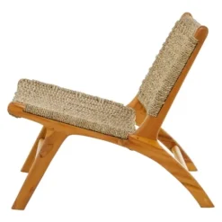 Accent Chairs-Kirkland's Home Low Slung Woven Teakwood Accent Chair Tan