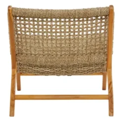 Accent Chairs-Kirkland's Home Low Slung Woven Teakwood Accent Chair Tan