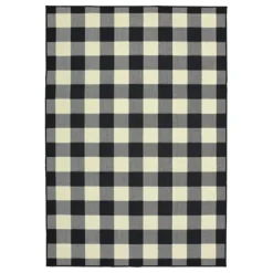 Outdoor Rugs-Kirkland's Home Madura Buffalo Check Outdoor Area Rug, 5X7 Black/White