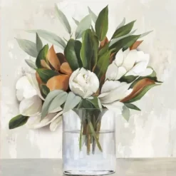 Canvas Art-Kirkland's Home Magnolia Bouquet Framed Canvas Art Print Ivory/Green
