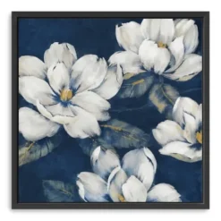 Framed Art-Kirkland's Home Magnolias Indigo Framed Giclee Canvas Art Print White/Blue/Yellow