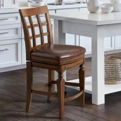 Bar Stools & Counter Height Stools-Kirkland's Home Mahogany Trellis Swivel Counter Stool Brown