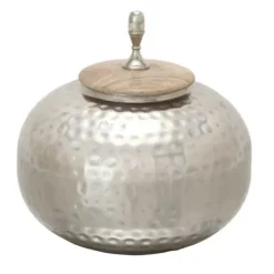 Decorative Bowls & Jars-Kirkland's Home Mahogany Wood And Metal Jar With Lid, 14 In. Brown/Tan