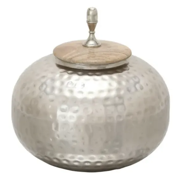 Decorative Bowls & Jars-Kirkland's Home Mahogany Wood And Metal Jar With Lid, 14 In. Brown/Tan