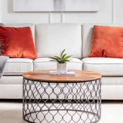 Coffee Tables-Kirkland's Home Mango Wood And Black Iron Coffee Table Brown