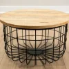 Coffee Tables-Kirkland's Home Mango Wood And Black Metal Basket Coffee Table Tan