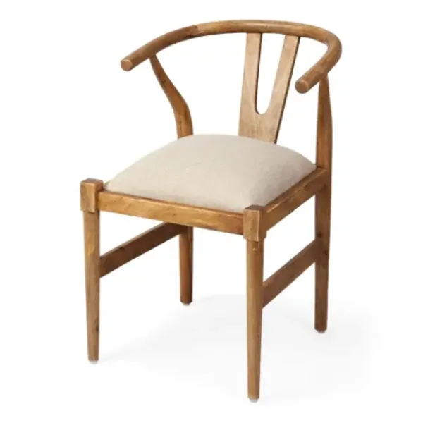 Dining Chairs-Kirkland's Home Mango Wood And Linen Wishbone Dining Chair