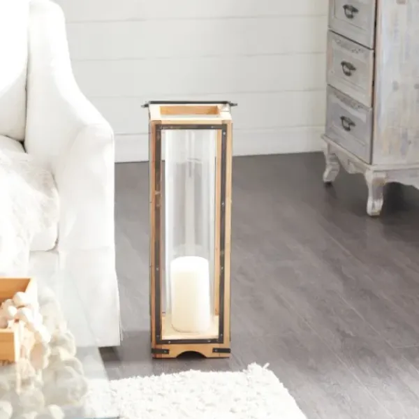 Lanterns-Kirkland's Home Mango Wood Frame Lantern, 31 In. Brown