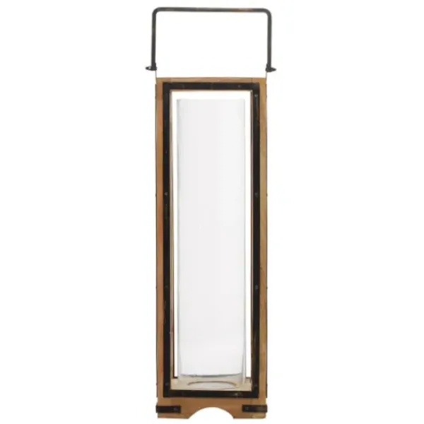 Lanterns-Kirkland's Home Mango Wood Frame Lantern, 31 In. Brown